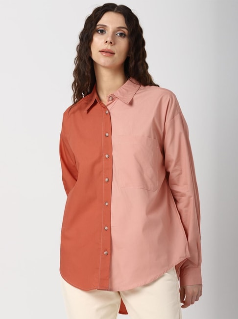 Forever 21 Orange Color Blocked Shirt Price in India
