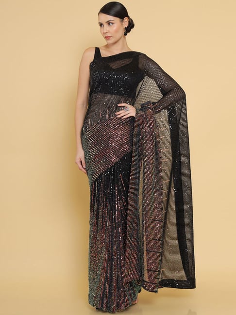 Soch Black Embellished Saree With Unstitched Blouse Price in India