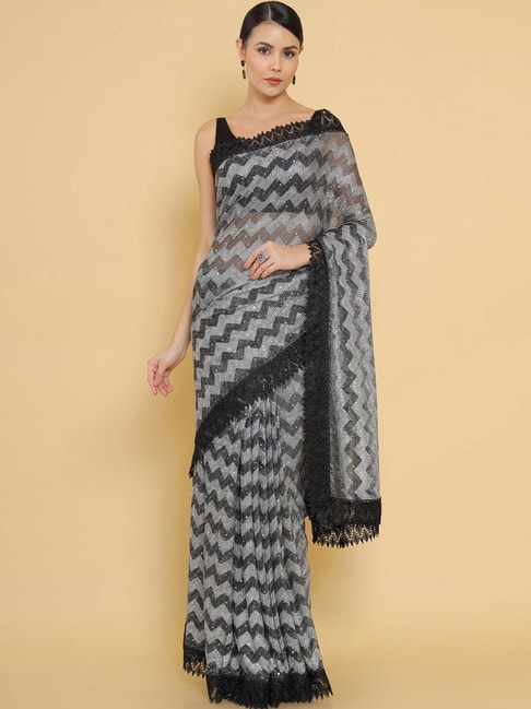 Soch Grey Embellished Saree With Unstitched Blouse Price in India