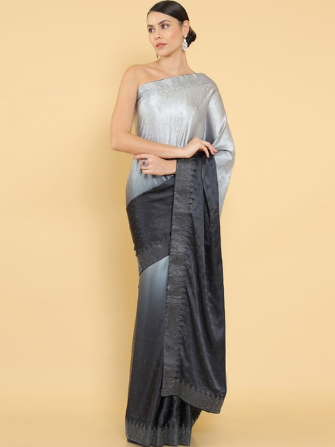 Soch Grey & Black Embellished Saree With Unstitched Blouse Price in India