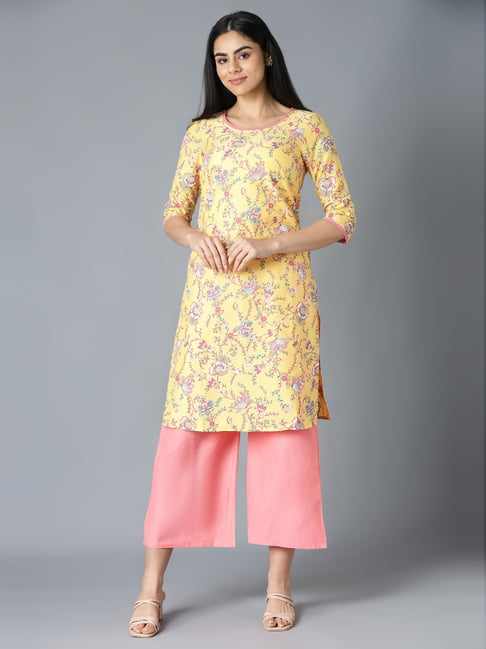 Aure by Aurelia Yellow & Peach Printed Kurta Palazzo Set Price in India