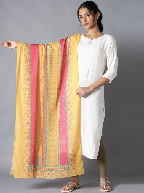 W Yellow Printed Dupatta