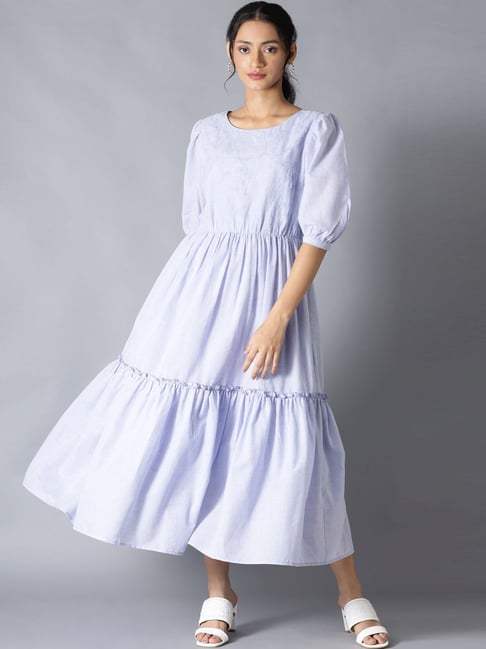 W Blue Cotton A-Line Dress Price in India