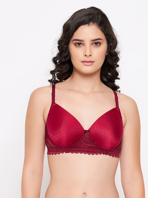 Buy online Maroon Lace Tshirt Bra from lingerie for Women by