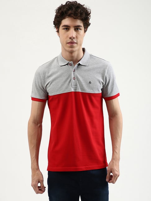 United Colors of Benetton Red & Grey Polo T-Shirt