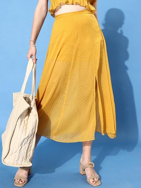 Anvi Be Yourself Mustard Self Print Skirt Price in India