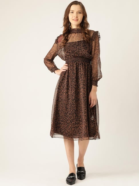Anvi Be Yourself Brown Animal Print Dress Price in India