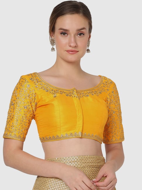 Salwar Studio Yellow Embroidered Readymade Blouse