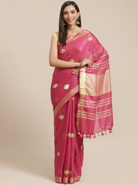 Kalakari India Magenta Linen Woven Saree With Unstitched Blouse Price in India