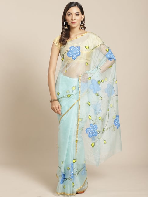 Kalakari India Blue Printed Saree With Unstitched Blouse-picture-20