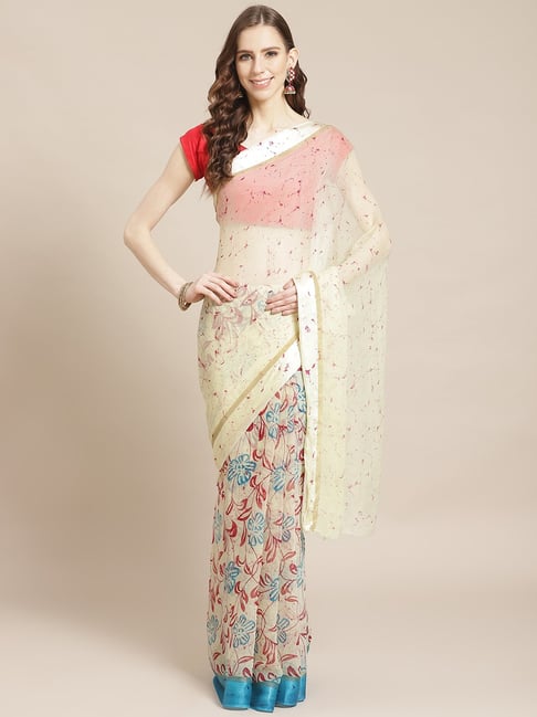 Kalakari India Off-White Printed Saree With Unstitched Blouse Price in India