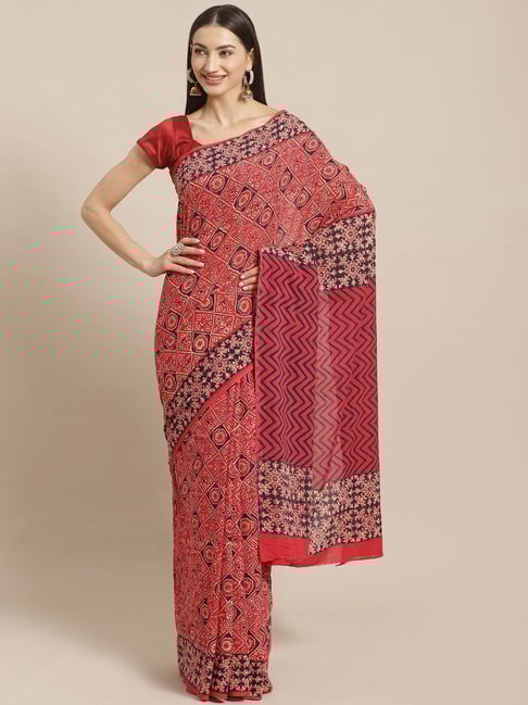 Kalakari India Red Cotton Printed Saree With Unstitched Blouse-picture-39