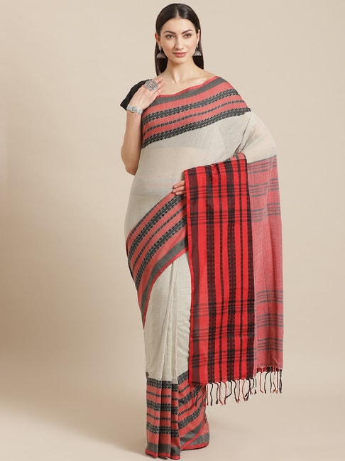 Kalakari India Beige Cotton Woven Saree With Unstitched Blouse Price in India