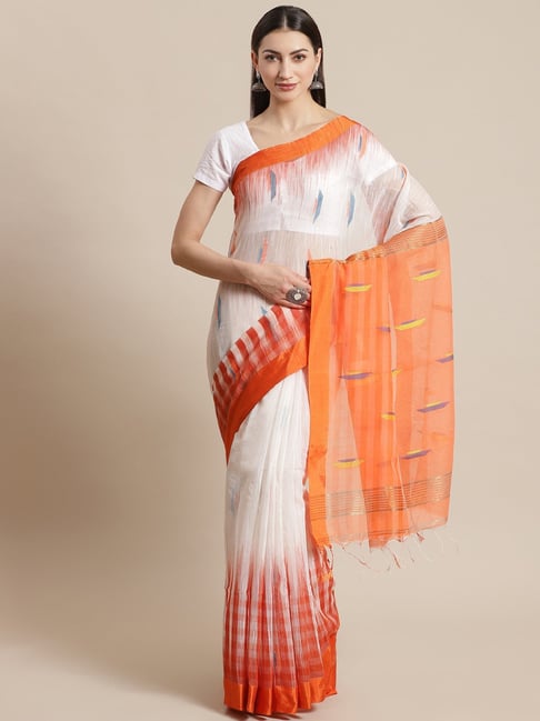 Kalakari India White Cotton Silk Woven Saree With Unstitched Blouse Price in India