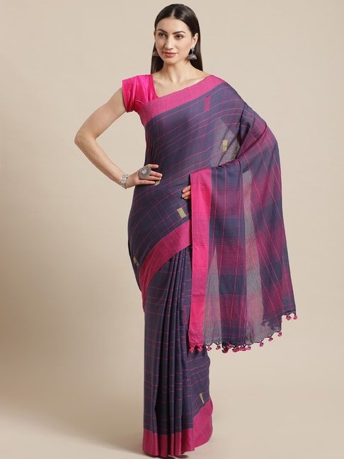 Kalakari India Purple Cotton Woven Saree With Unstitched Blouse Price in India