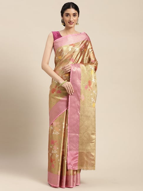 Buy Rani Pink Pure Golden Zari Banarasi Saree Online- Iraah