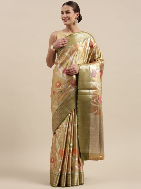 Banarasi Silk Works Golden Silk Woven Saree With Unstitched Blouse Price in India