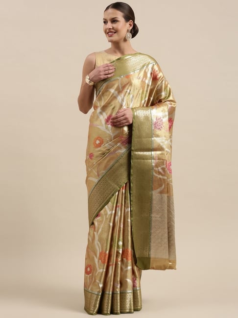 Vinayak Textile 5.5 Meter Beige Golden Banarasi Silk Saree, With Blouse  Piece at Rs 1199 in Surat