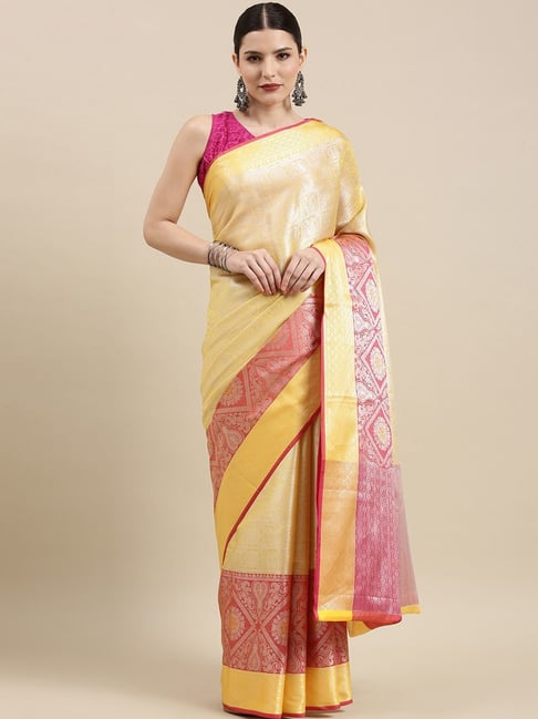 Banarasi Silk Works Yellow Silk Woven Saree With Unstitched Blouse-picture-48