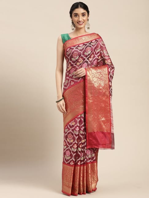 Banarasi Silk Works Magenta Silk Woven Saree With Unstitched Blouse Price in India