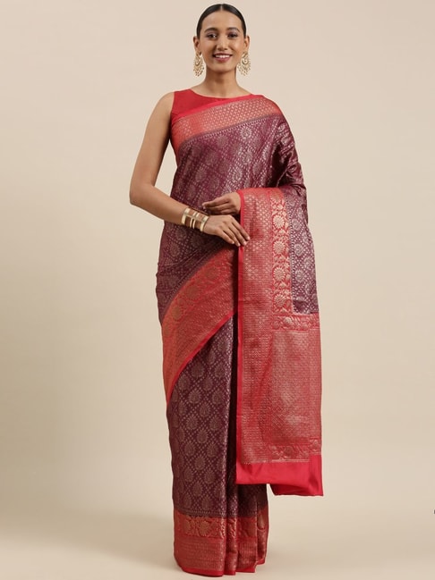 Banarasi Silk Works Brown Cotton Woven Saree With Unstitched Blouse Price in India