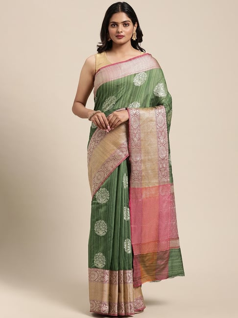 Buy Banarasi Silk Works Green Silk Woven Saree With Unstitched Blouse for  Women Online @ Tata CLiQ