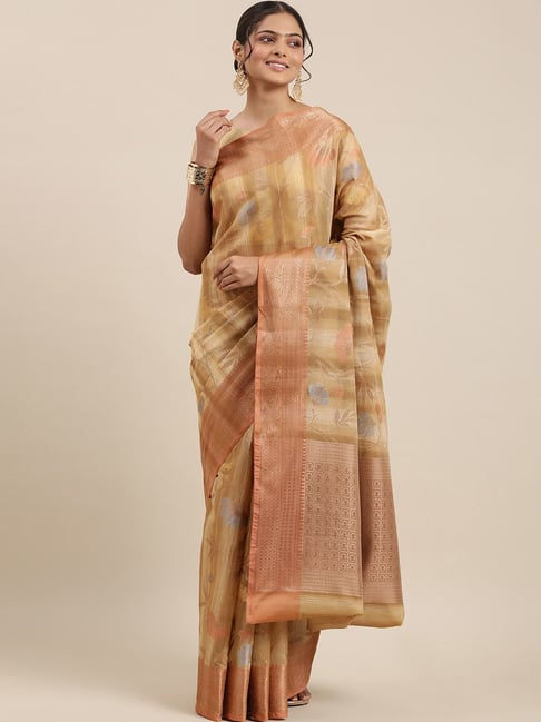 Banarasi Silk Works Brown Silk Woven Saree With Unstitched Blouse Price in India