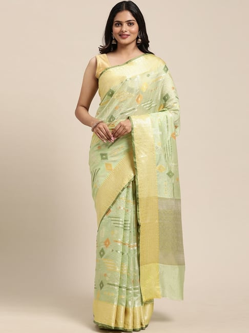 Buy Pista Green Banarasi Silk Saree With Blouse Piece online-Karagiri