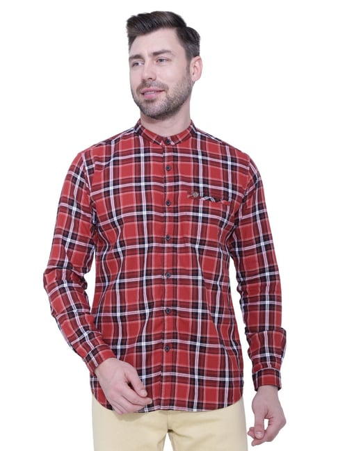 Buy Kuons Avenue Red Cotton Slim Fit Checks Shirt for Mens Online