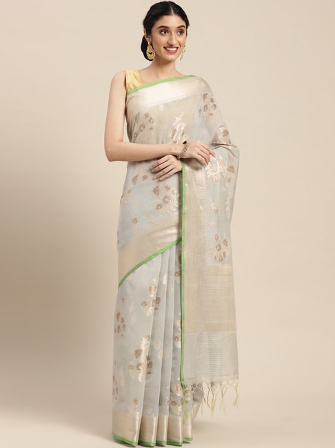 Banarasi Silk Works Grey Cotton Woven Saree With Unstitched Blouse Price in India