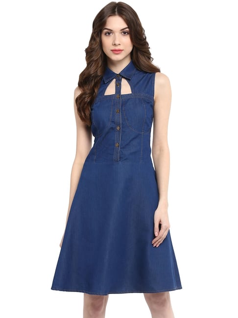 StyleStone Blue Regular Fit A Line Dress Price in India
