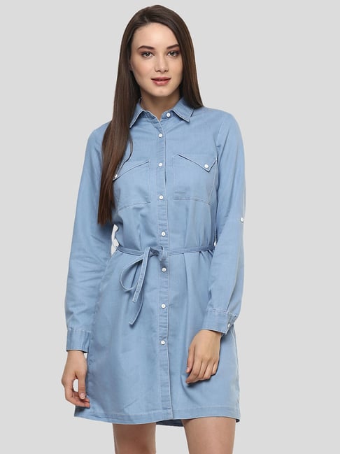 StyleStone Light Blue Regular Fit Shirt Dress Price in India