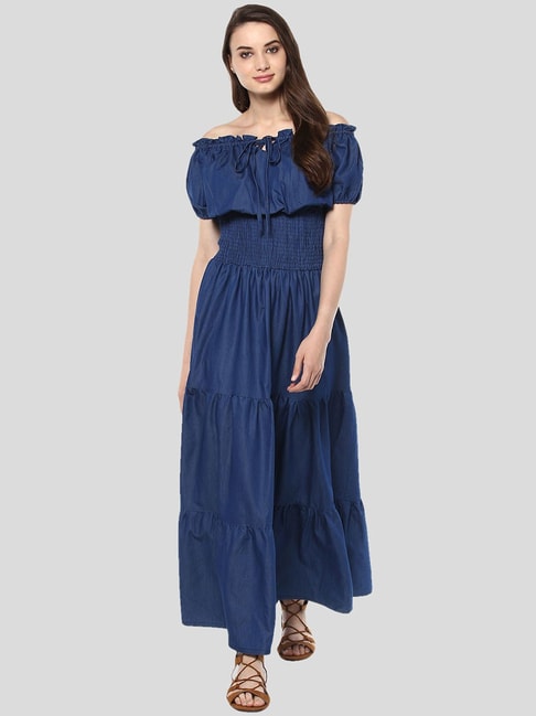StyleStone Dark Blue Regular Fit & Flare Dress Price in India