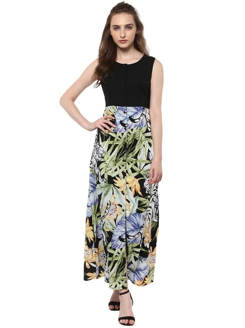StyleStone Black Floral Print Maxi Dress Price in India