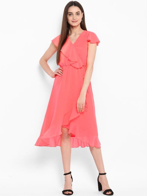 StyleStone Coral Regular Fit High Low Dress Price in India
