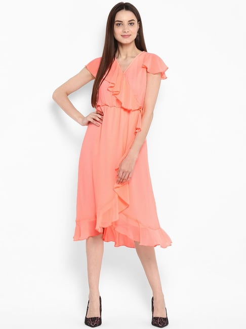 StyleStone Peach Regular Fit High Low Dress Price in India