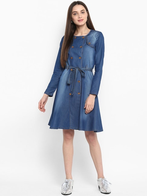 Buy Online Blue Denim Shirt Dress at best price  Plussin