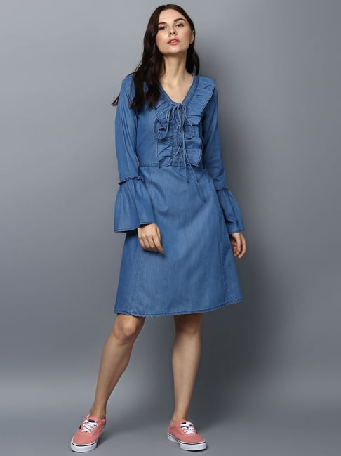 StyleStone Blue Regular Fit A Line Dress Price in India