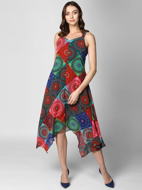 StyleStone Multicolor Printed High Low Dress Price in India