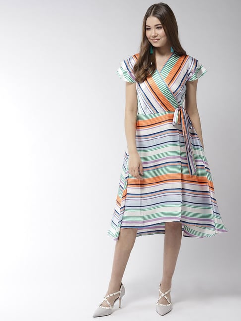 StyleStone Multicolor Striped Wrap Dress Price in India