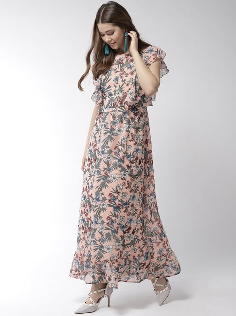 StyleStone Peach Floral Print Maxi Dress Price in India