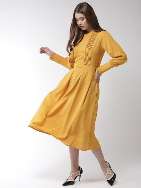 StyleStone Mustard Regular Fit & Flare Dress-picture-27