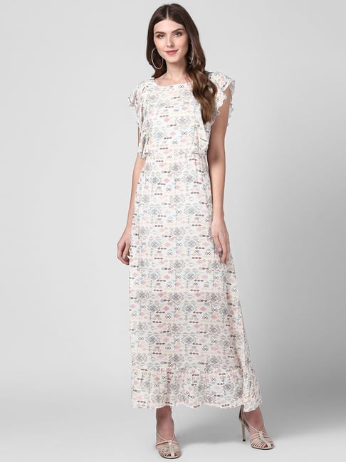 StyleStone White Printed Maxi Dress Price in India