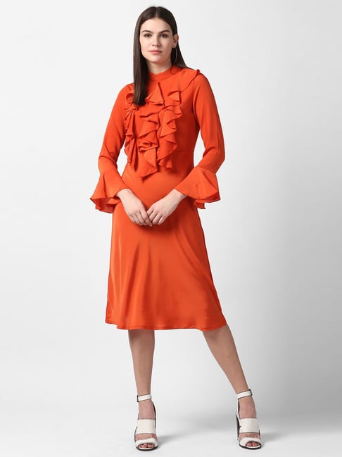 StyleStone Orange Regular Fit A Line Dress Price in India