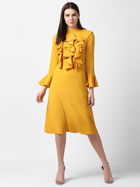 StyleStone Mustard Regular Fit A Line Dress Price in India