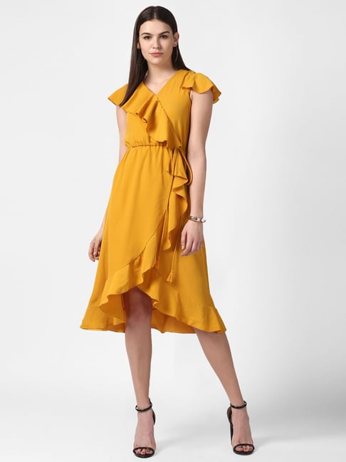 StyleStone Mustard Regular Fit High Low Dress Price in India