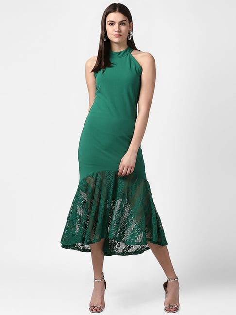 StyleStone Green Lace Fit & Flare Dress Price in India