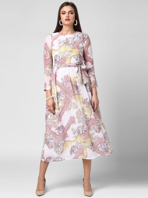 StyleStone White Printed Midi Dress Price in India