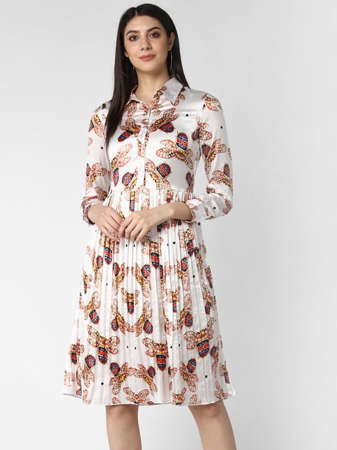 StyleStone White Printed A Line Dress Price in India