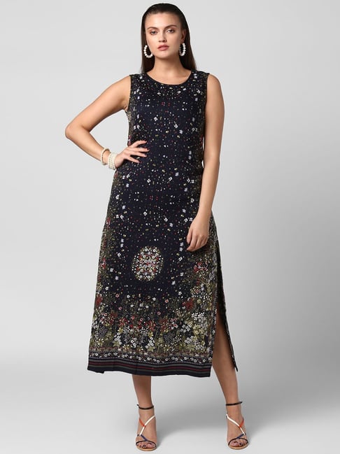 StyleStone Black Floral Print Midi Dress Price in India